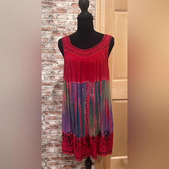 Rima Beachworld Dresses & Skirts - Rima Beachworld Woman’s Boho Sleeveless Tie Dye Embroidered Dress Fairy Grunge
